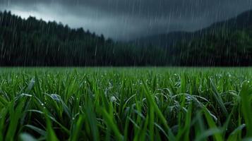 Rainy grass in the forest photo