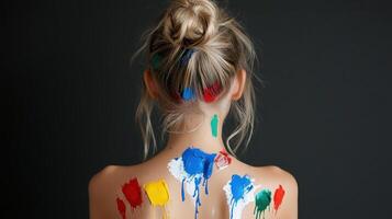 A woman with paint on her back photo