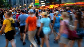 A group of people walking down a busy street photo