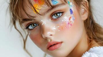 A woman with colorful paint on her face photo