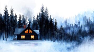 Winter cabin in the woods wallpaper photo