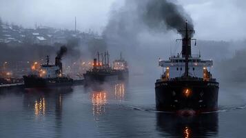 Steamboats in the fog photo