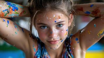 A young girl with paint on her face photo