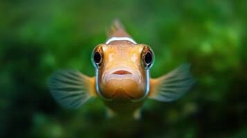 An orange clown fish with a big mouth photo