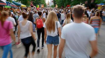 A crowd of people walking down a street photo