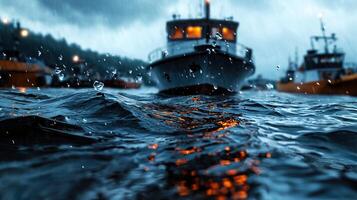 A boat in the water with rain on it photo