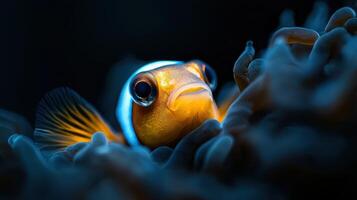 An orange clown fish in an underwater environment photo