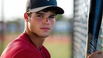 A young man in a baseball uniform holding a bat photo
