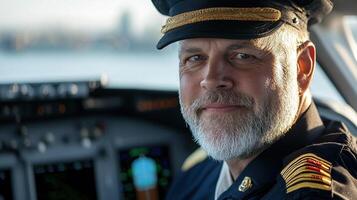 A man in a pilot's uniform is smiling photo
