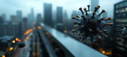 Coronavirus in the city with buildings in the background photo