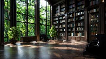 A large room with lots of books and chairs photo