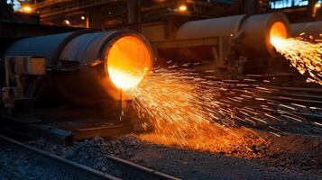 Steel is being poured into a steel mill photo