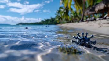 A black sea urchin on the beach photo
