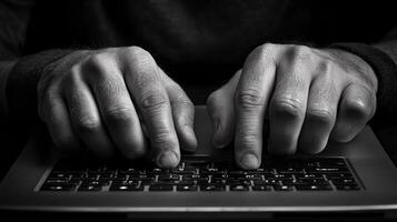 Hands typing on a laptop keyboard photo