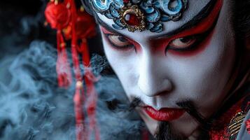 A man with a red and white face and makeup photo