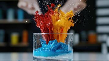 A person is painting with a brush in a glass photo