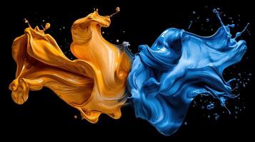 A splash of paint with a blue and orange swirl photo