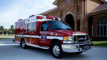 A red and white ambulance with a cross on the side photo