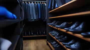 A closet full of shoes and clothes photo