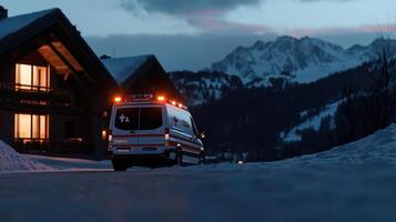 Ambulance in the snow at night photo