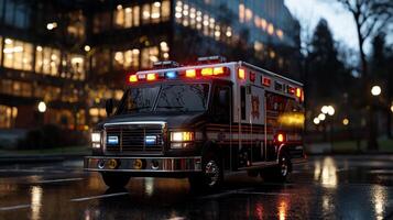 Ambulance in the rain photo