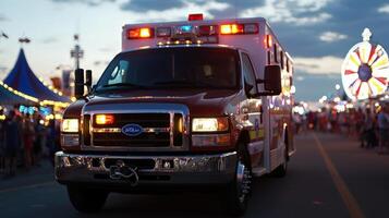 Ambulance driving down a street photo