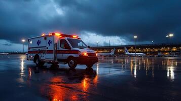 Ambulance on the tarmac at night photo
