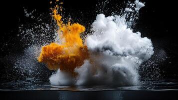 A large explosion in the ocean with a lot of smoke and water photo