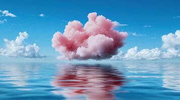 A pink cloud floating in the sky above a body of water photo