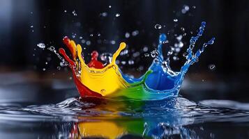 A splash of water with a rainbow in the middle photo