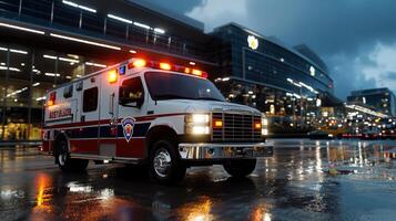 Ambulance on the road at night photo