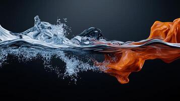 Water splash, orange and blue liquid, abstract background, 3d rendering photo