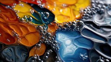 A close up of a colorful liquid with bubbles photo