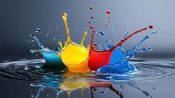 A splash of water with three different colored splashes photo