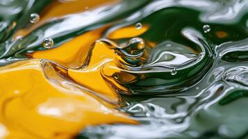 A close up of a yellow and green liquid photo