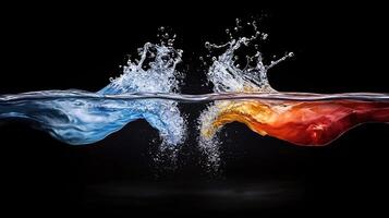 Two streams of water, one blue and one red photo