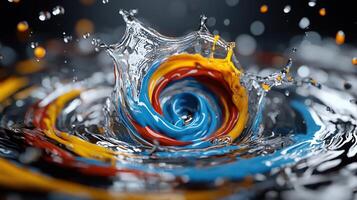 A colorful swirl of water with a drop of paint photo