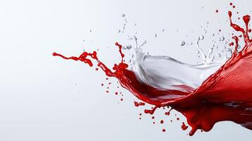 Red liquid splashing on white background photo