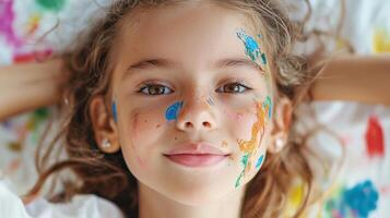 A young girl with paint on her face photo