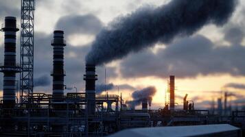 A large industrial plant with a lot of smoke coming out of it photo