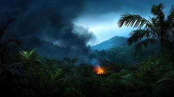 A forest with a fire in the middle photo