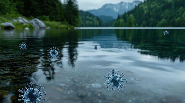 A body of water with a lot of floating particles in it photo