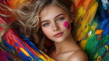 Beautiful girl with paint on her face photo