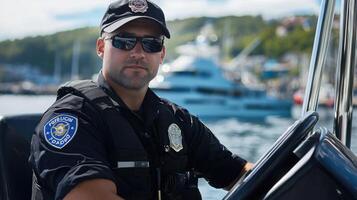 A police officer on a boat photo