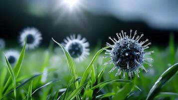 A close up of a flower with a virus on it photo