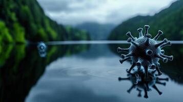 A virus is floating in a body of water photo