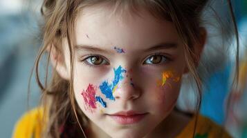 A young girl with paint on her face photo