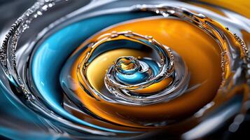A swirl of water with a blue, yellow and orange color photo