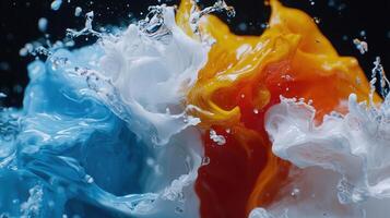 A splash of water with blue, white and red splashes photo