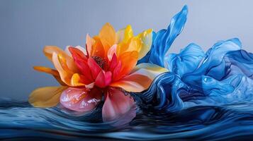 A flower is floating in a body of water photo
